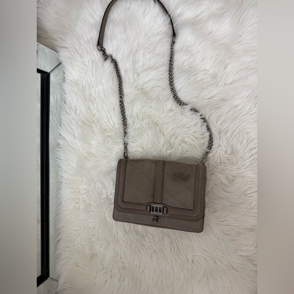 Rebecca Minkoff Gray Suede Love Chain Crossbody Purse Bag